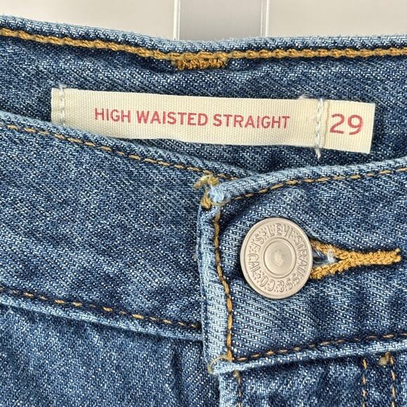 Levi's Blue High Waisted Straight Leg Jeans - Picture 9 of 11